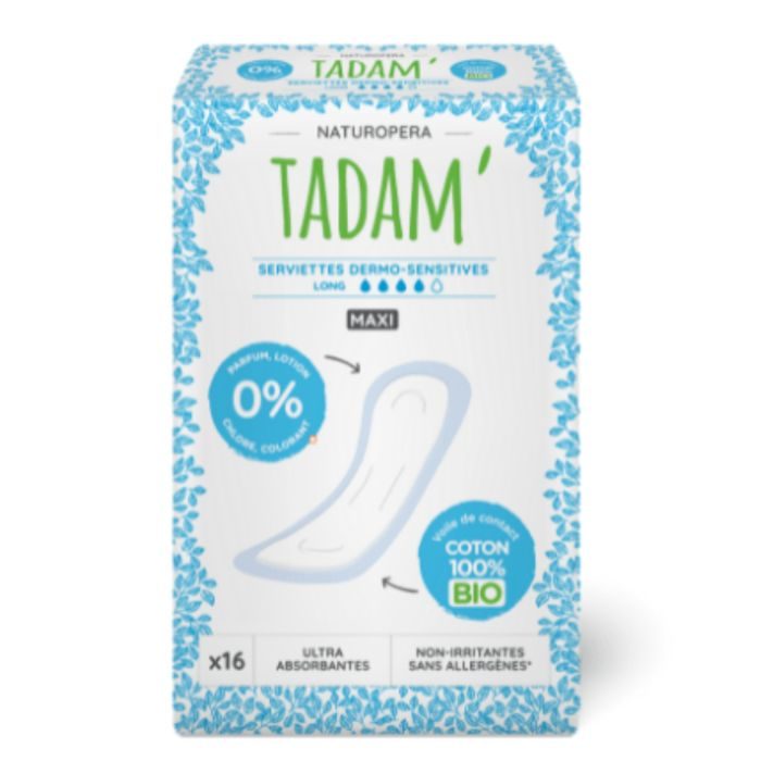 TADAM SERVIETTES DERMO SENSITIVES LONG MAXI x 16