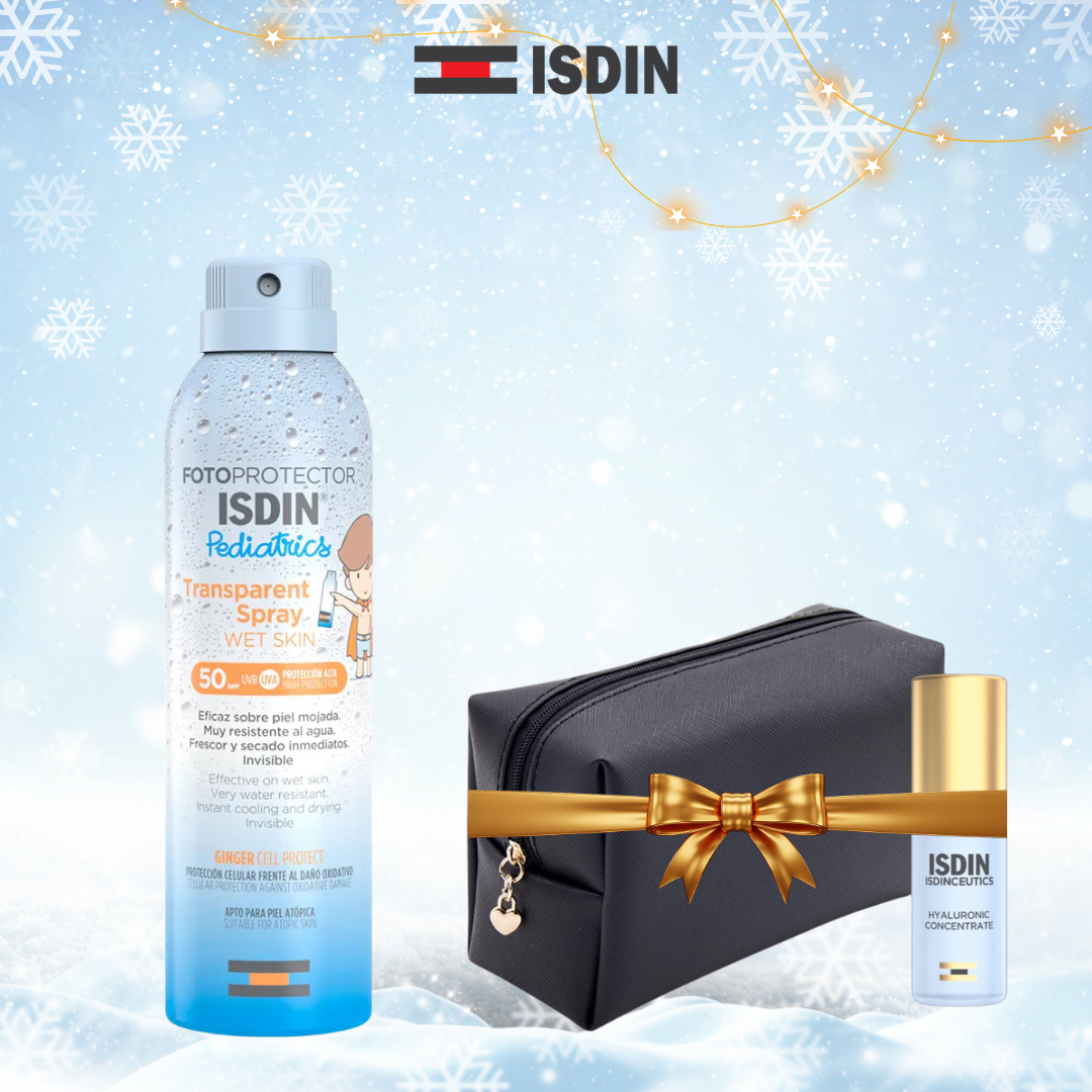 ISDIN Fotoprotector Transparent Spray Wet Skin Pediatrics SPF 50 = Trousse+hyaluronic 5 ml offerts