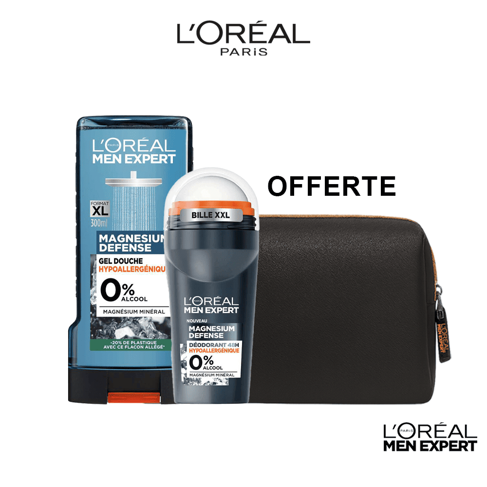 L'ORÉAL PARIS MEN EXPERT ROUTINE ROLL ON MAGNÉSIUM + GEL DOUCHE SANS ALCOOL TROUSSE OFFERTE