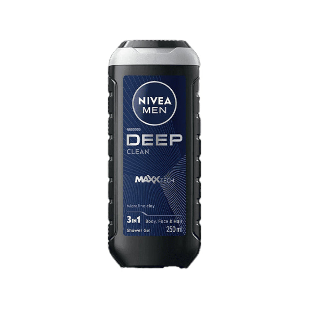 NIVEA MEN Gel Douche 3 en 1 Deep Maxx Tech – Nettoyant Corps, Visage & Cheveux 250ml