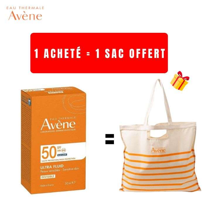 AVENE OFFRE ULTRA FLUID INVISIBLE SPF 50 BLUE LIGHT 50 ML PEAU SENSIBLE + SAC OFFERT