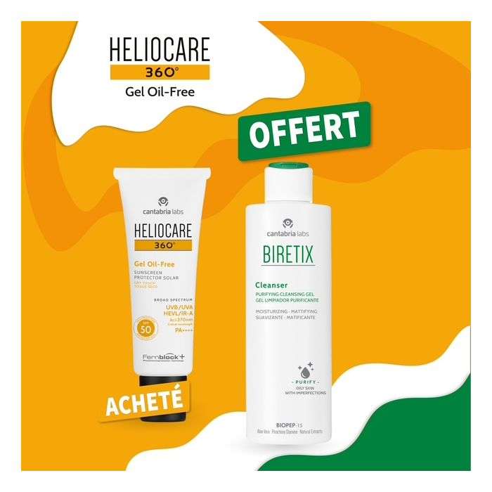 CANTABRIA OFFRE HELIOCARE 360 GEL OIL FREE SPF 50+ BIRETIX NETTOYANT 200ML OFFERT