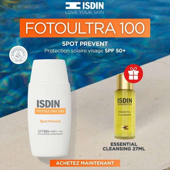 ISDIN OFFRE WEB FOTO ULTRA 100 SPOT PREVENT SPF 50 + ESSENTIAL CLEANSING 27ML OFFERT
