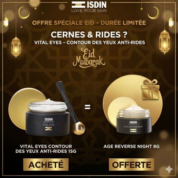 ISDIN OFFRE WEB ISDINCEUTICS VITAL EYES CONTOUR DES YEUX 15 ML + AGE REVERSE NUIT 8G OFFERT