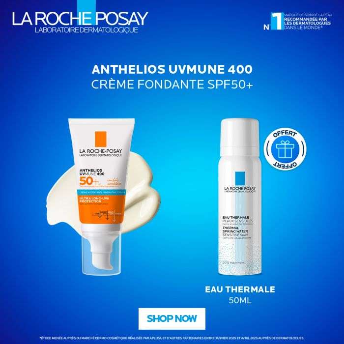 LA ROCHE POSAY OFFRE ANTHELIOS UVMUNE 400 CREME HYDRATANTE SPF 50+ INVISIBLE 50 ML + EAU THERMAL 50ML OFFERTE