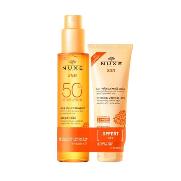 NUXE OFFRE SUN HUILE SOLAIRE BRONZANTE 150 ML SPF 50 + LAIT FRAICHEUR APRES SOLEIL 100ML OFFERT